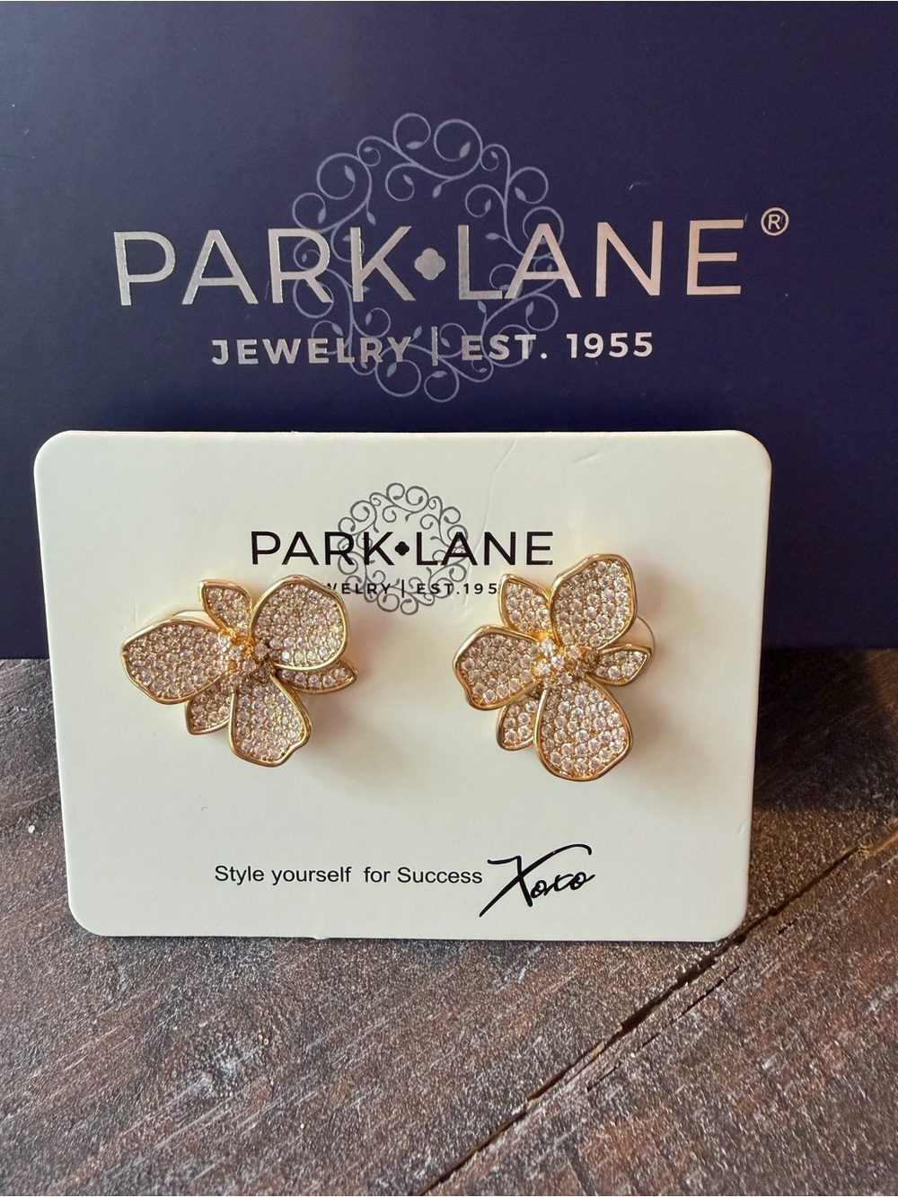 Park Lane “Daffodil” Gold Floral Pave Stud Earrings - Gold
